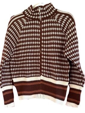 Amazon Zip Front Brown and White Women's Sweater